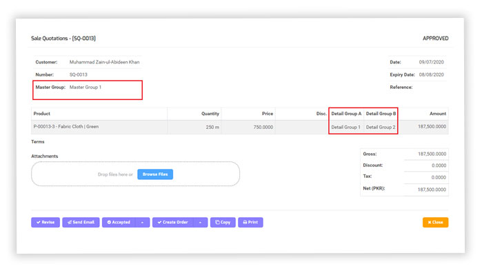 Add Master Group And Sub Group To A Quote