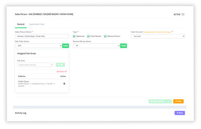 Assign sub-area to Sales Person