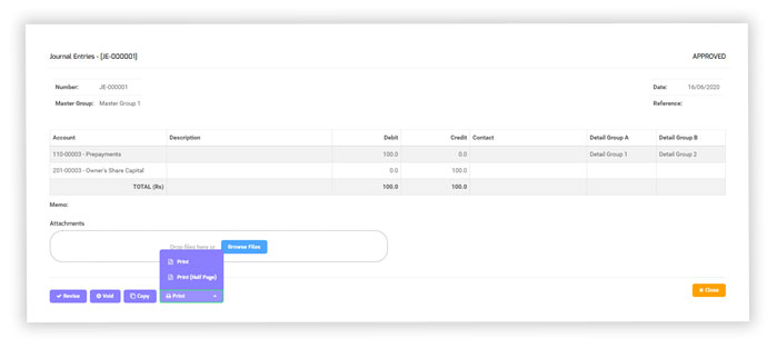 Half page PDF has been added to Journal Entry