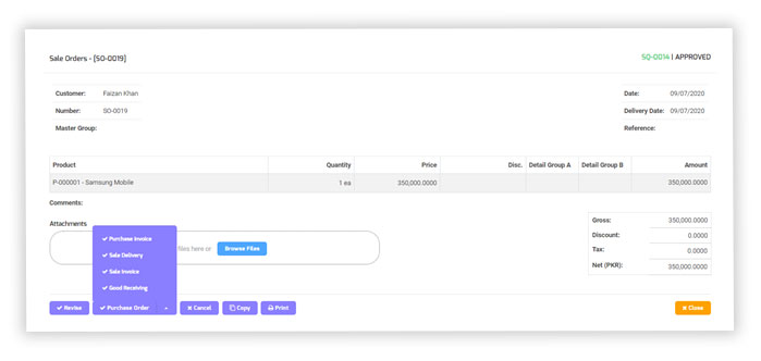 Create Purchase Order/GRN/Purchase Invoice/Sale Delivery/Sale Invoice