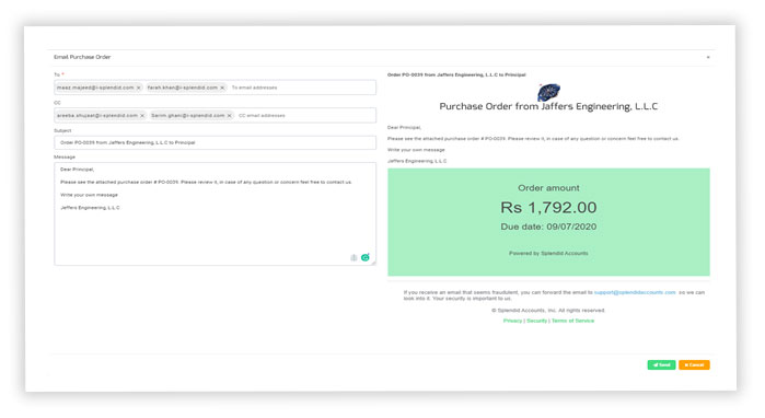 Purchase order email field description