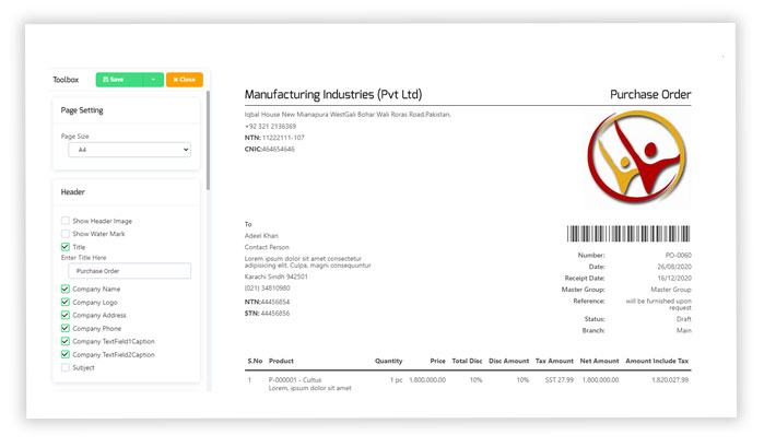 Save Purchase Order Custom Template 