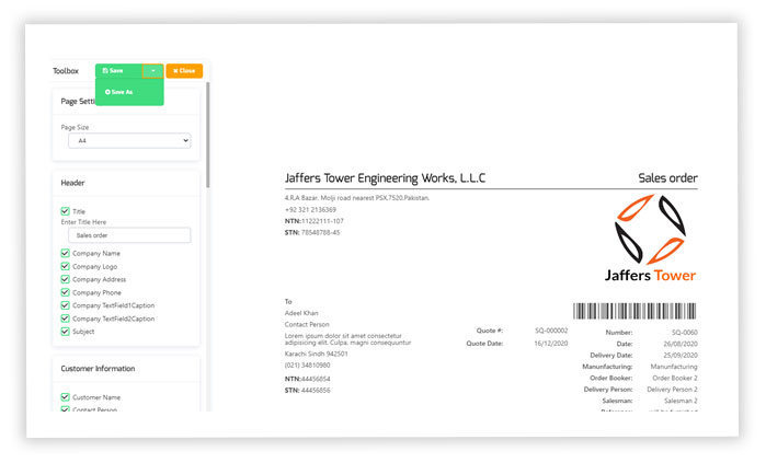 Save Sale Order Custom Template