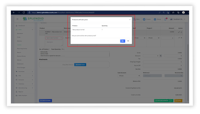Confirmation message to proceed with 0 price